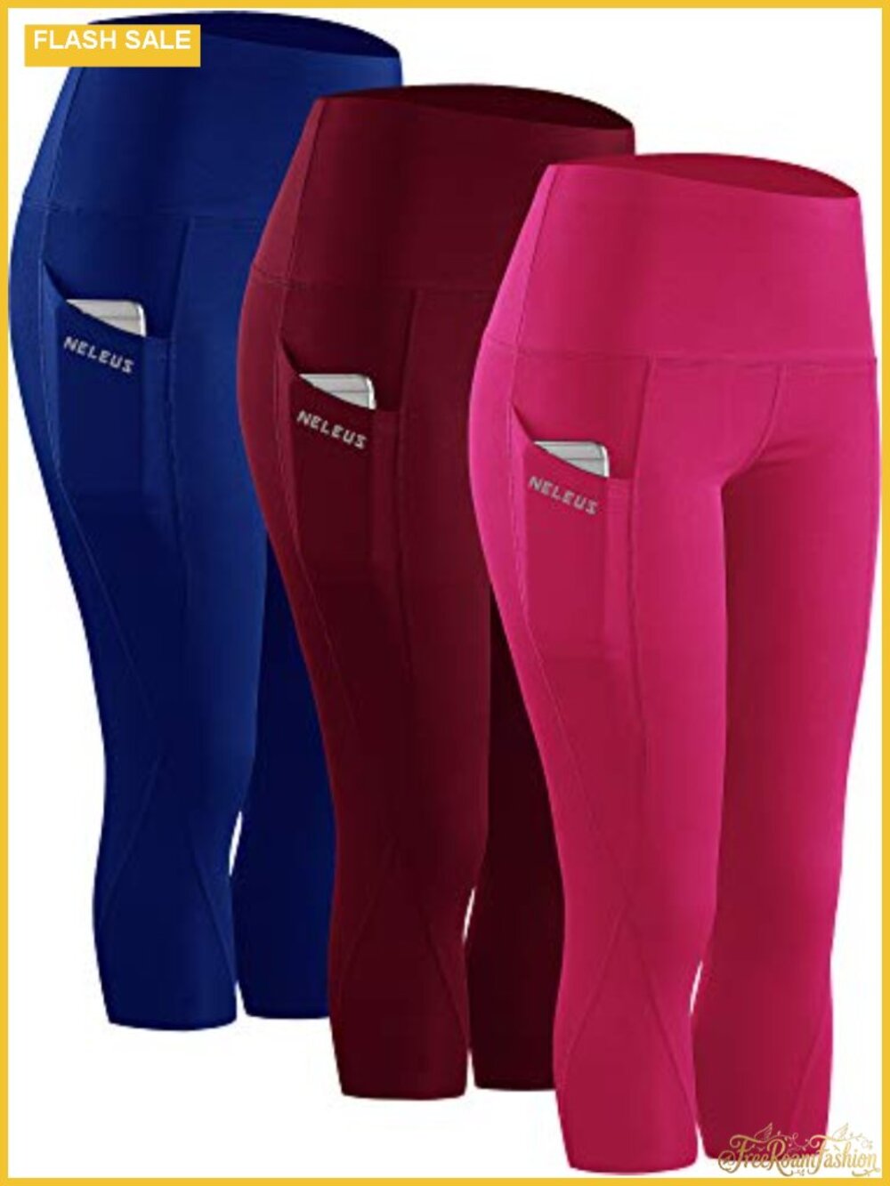 High Waist Tummy Control Capri Leggings with Pocket Yoga Running 3 Pack